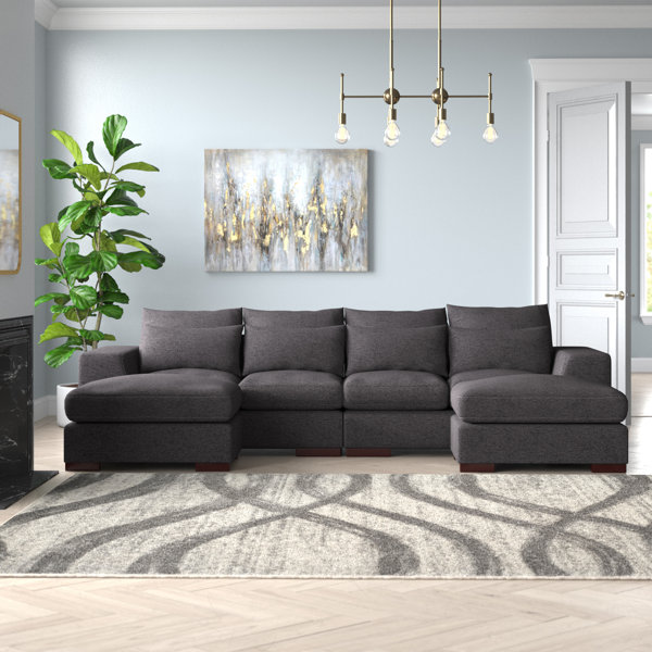 Mercury Row® Tatman Linen Blend Sectional with 2 Ottomans